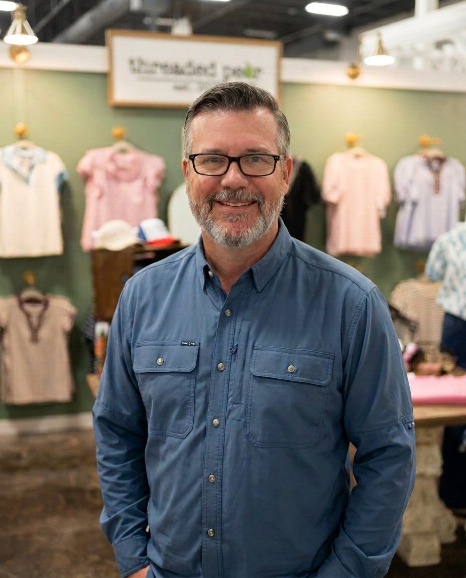 Marcus Schoenenberger standing in his vendor booth